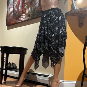 Black goth gothic Ouijja board print S Asymmetrical Women's Skirt nwt